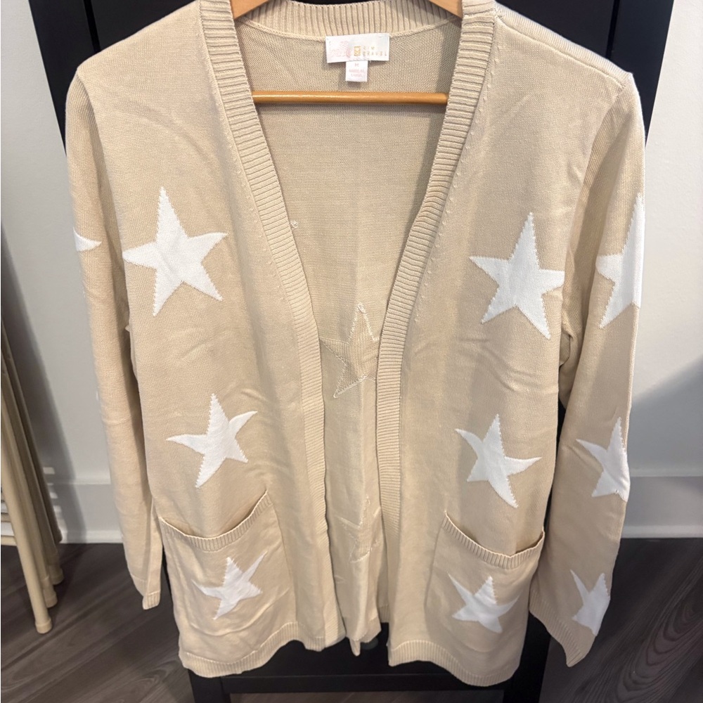 Belle by Kim Gravel Beige Cardigan with White Stars